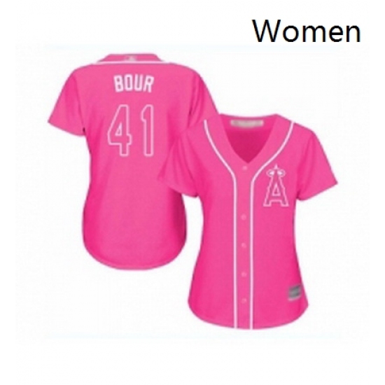 Womens Los Angeles Angels of Anaheim 41 Justin Bour Replica Pink Fashion Baseball Jersey
